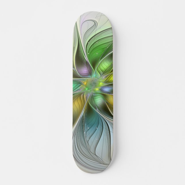 Farbenfrohe Fantasy-Blume Modernes Abstraktes Frak Skateboard (Vorne)
