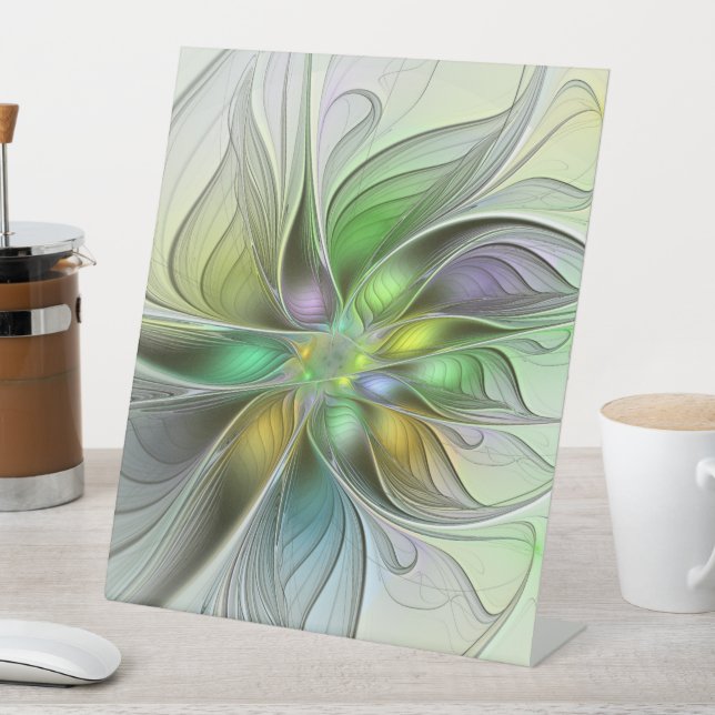 Farbenfrohe Fantasy-Blume Modernes Abstraktes Frak Sockelschild (In Situ)