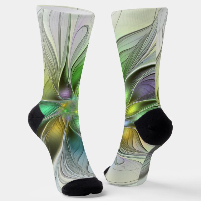 Farbenfrohe Fantasy-Blume Modernes Abstraktes Frak Socken (Gewinkelt)