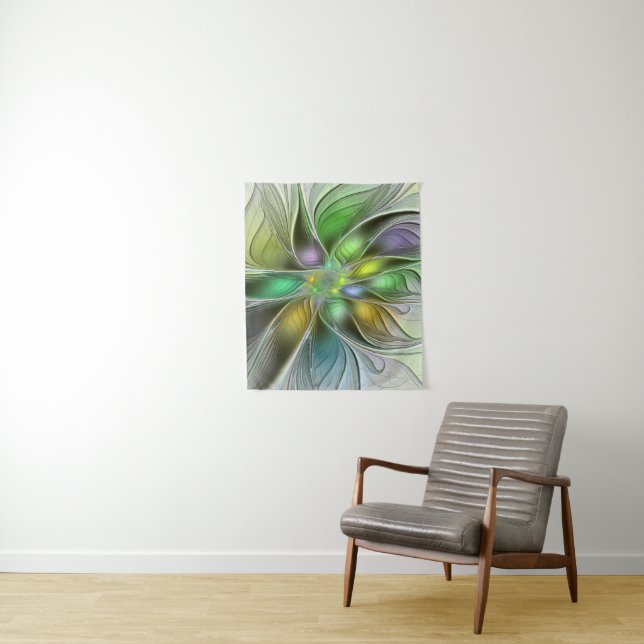 Farbenfrohe Fantasy-Blume Modernes Abstraktes Frak Wandteppich (Beispiel)