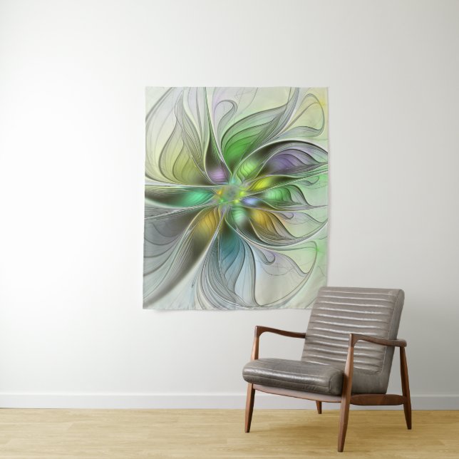 Farbenfrohe Fantasy-Blume Modernes Abstraktes Frak Wandteppich (Beispiel)