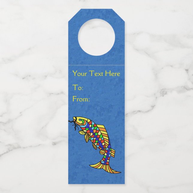 Farbenfrohe Fantasy Fish Vibranly Scales on Blue Flaschenanhänger (Vorderseite)