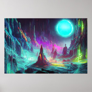 Farbenfrohe Fantasy Landschaft   Alien World Poster