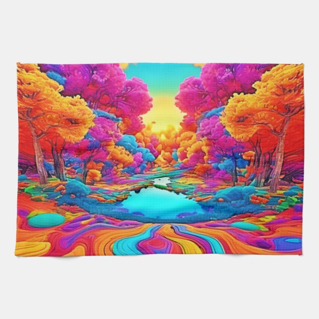 Farbenfrohe Fantasy Landschaft Geschirrtuch (Horizontal)
