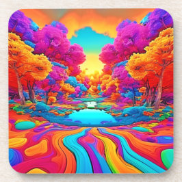 Farbenfrohe Fantasy Landschaft Getränkeuntersetzer