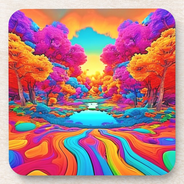 Farbenfrohe Fantasy Landschaft Getränkeuntersetzer (Vorderseite)