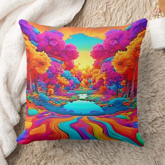Farbenfrohe Fantasy Landschaft Kissen (Decke)