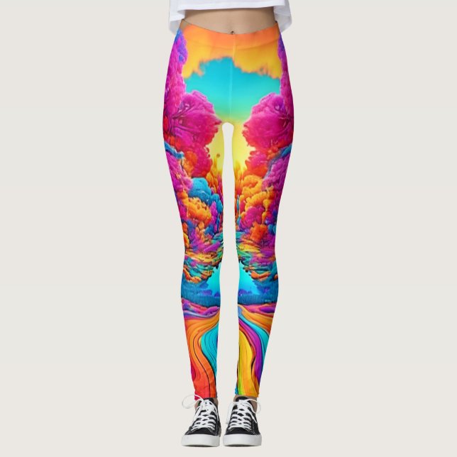 Farbenfrohe Fantasy Landschaft Leggings (Vorderseite)