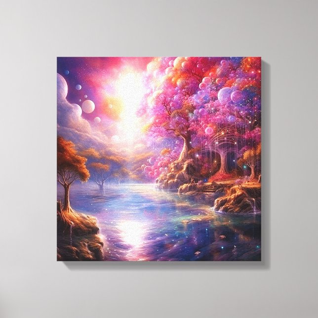 Farbenfrohe Fantasy Landwald Canvas Print Leinwanddruck (Vorderseite)