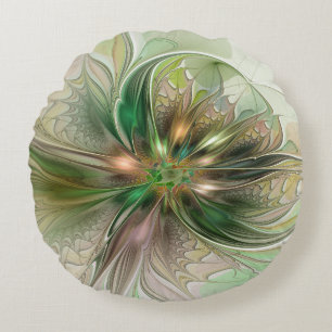 Farbenfrohe Fantasy Moderne Abstrakte Fraktale Blu Rundes Kissen