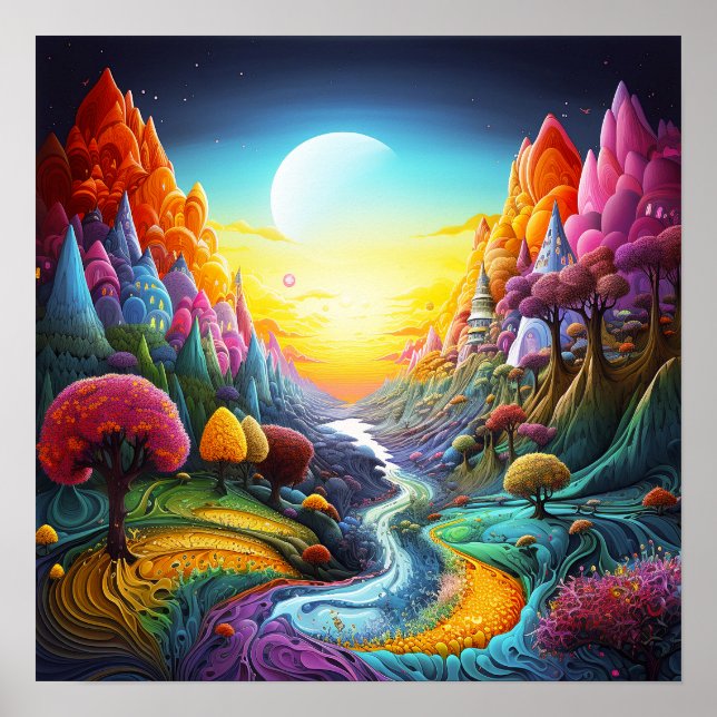 Farbenfrohe Fantasy-Naturlandschaft Poster (Vorne)