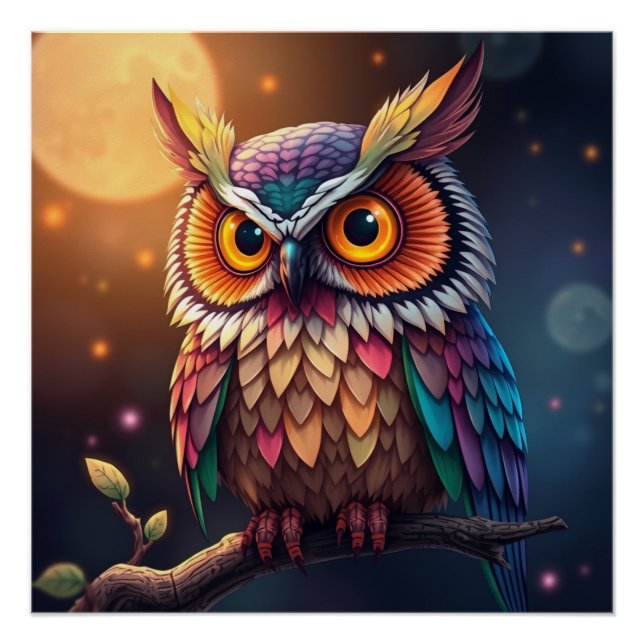Farbenfrohe Fantasy Owl Poster (Vorderseite)