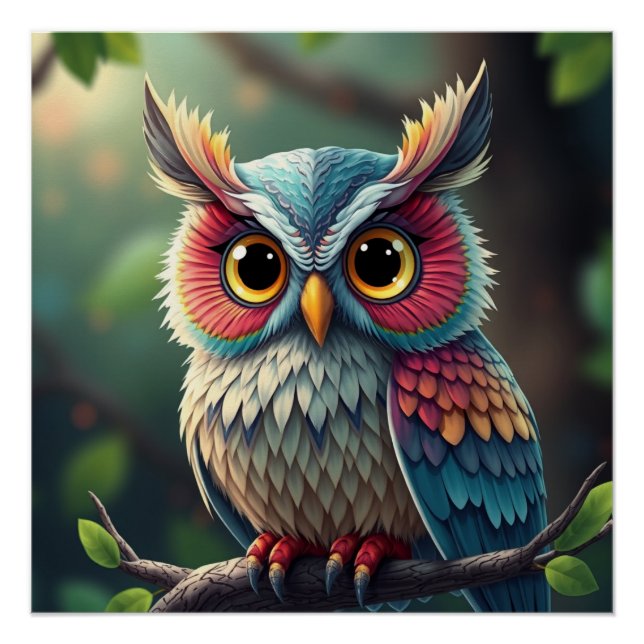 Farbenfrohe Fantasy Owl Poster (Vorderseite)