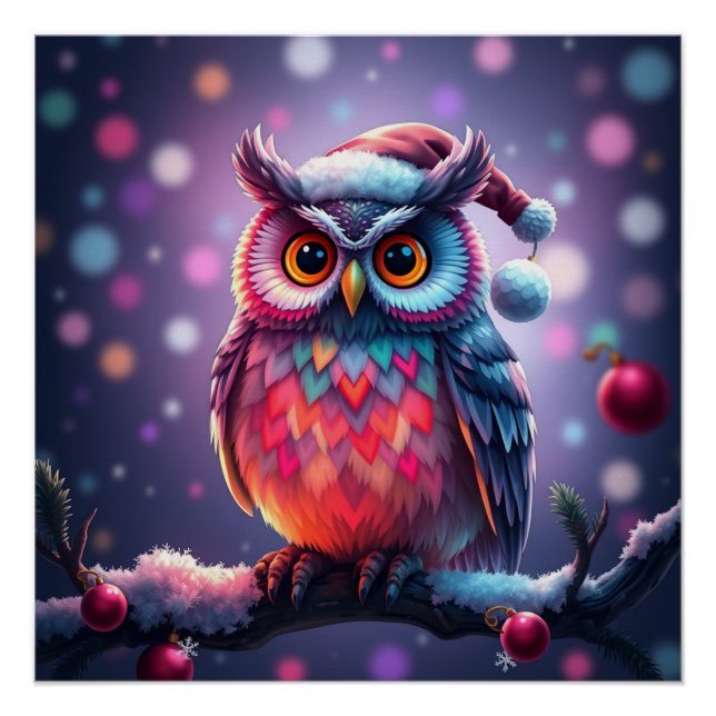 Farbenfrohe Fantasy Owl Poster (Vorderseite)