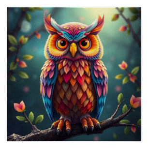 Farbenfrohe Fantasy Owl Poster