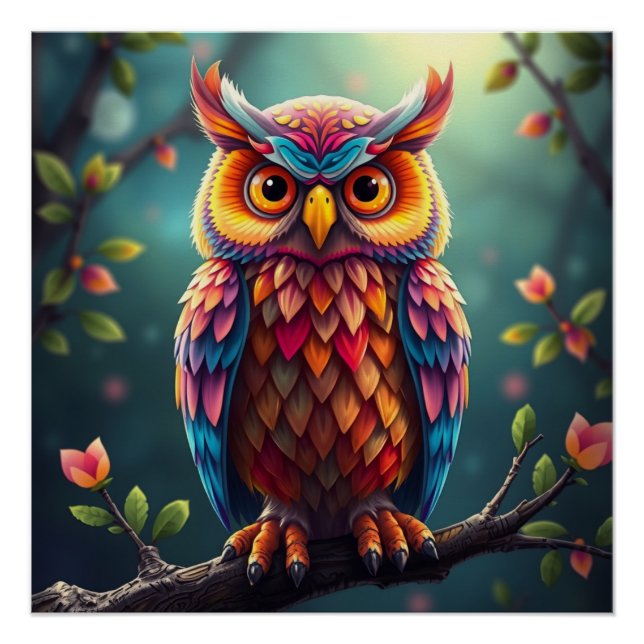 Farbenfrohe Fantasy Owl Poster (Vorderseite)