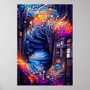 Farbenfrohe Fantasy-Treppe Poster