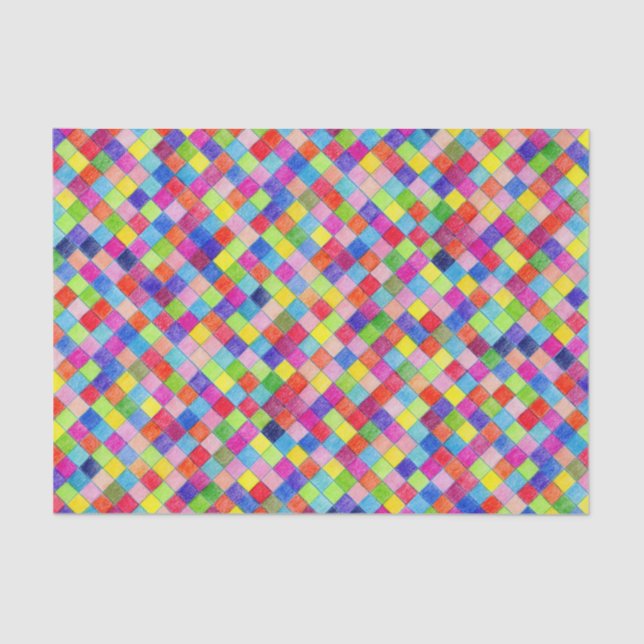 Farbenfrohe, farbige Graph Paper Diagonal Quadrate Seidenpapier (Vorderseite)