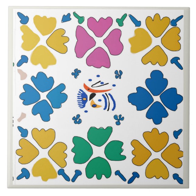 Farbenfrohe fauvistische Blume Fliese (Vorderseite)