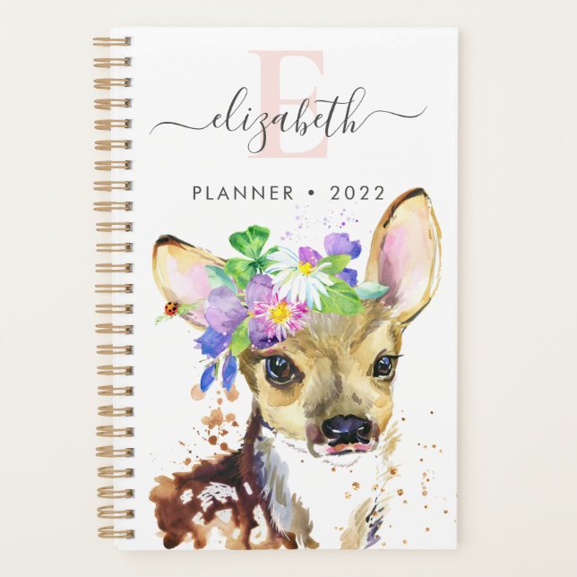 Farbenfrohe Fawn Spiral Foto Planner Planer (Vorderseite)