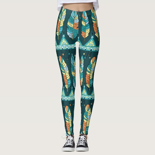 Farbenfrohe Feder, endlose Textur Leggings (Vorderseite)