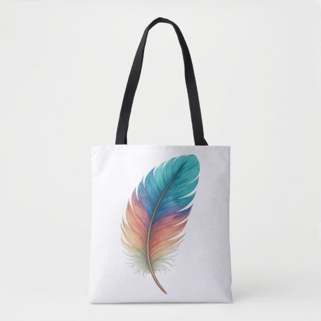 Farbenfrohe Feder-Tasche – Boho-Kunststil  (Vorderseite)