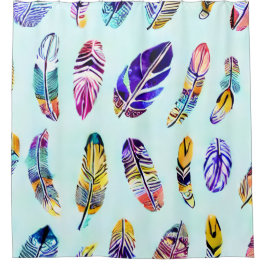 Farbenfrohe Federmuster Duschvorhang