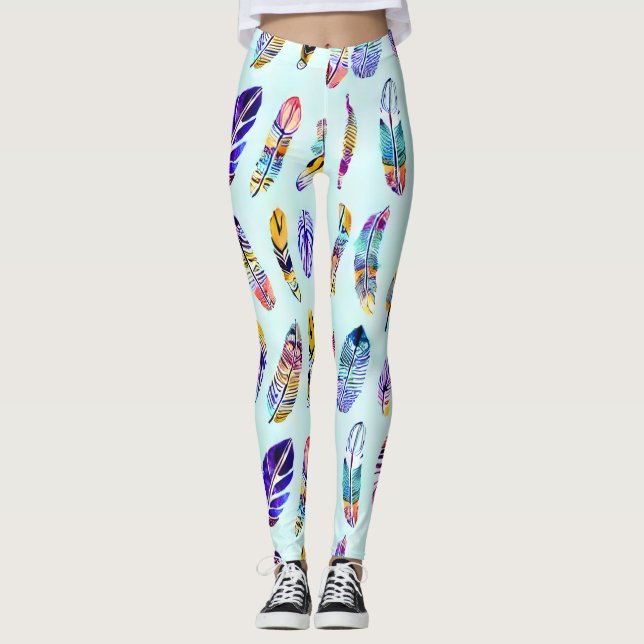 Farbenfrohe Federmuster Leggings (Vorderseite)