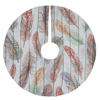 Farbenfrohe Federn, Aquarell Nahtlos Design. Polyester Weihnachtsbaumdecke
