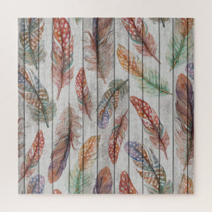Farbenfrohe Federn, Aquarell Nahtlos Design. Puzzle