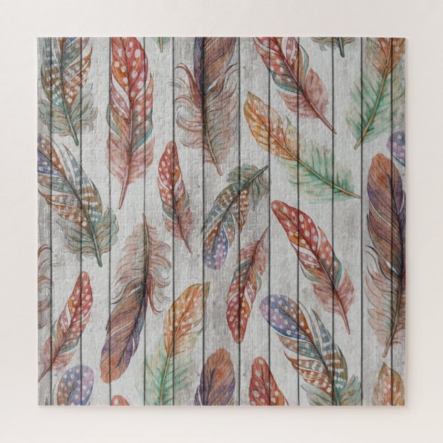 Farbenfrohe Federn, Aquarell Nahtlos Design. Puzzle (Vertikal)