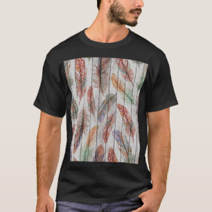 Farbenfrohe Federn, Aquarell Nahtlos Design. T-Shirt