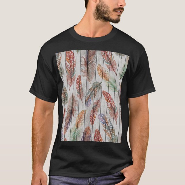 Farbenfrohe Federn, Aquarell Nahtlos Design. T-Shirt (Vorderseite)
