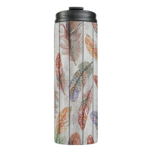 Farbenfrohe Federn, Aquarell Nahtlos Design. Thermosbecher