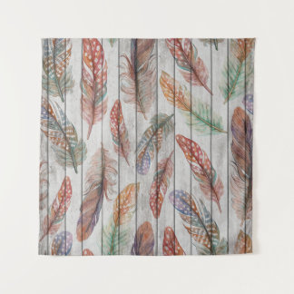 Farbenfrohe Federn, Aquarell Nahtlos Design. Wandteppich