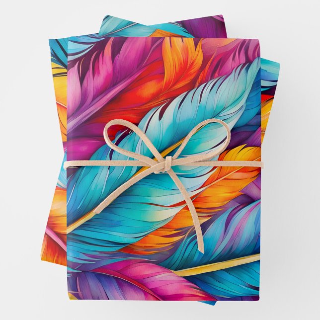 Farbenfrohe Federn Art Wrapping Paper Sheets Geschenkpapier Set (Von Creator hochgeladen)