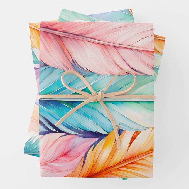 Farbenfrohe Federn Art Wrapping Paper Sheets Geschenkpapier Set (Von Creator hochgeladen)