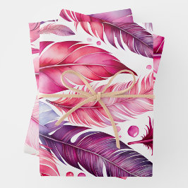 Farbenfrohe Federn Art Wrapping Paper Sheets Geschenkpapier Set