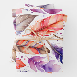 Farbenfrohe Federn Art Wrapping Paper Sheets Geschenkpapier Set
