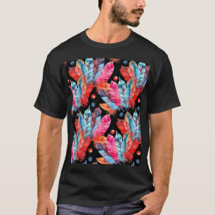 Farbenfrohe Federn, boho, nahtlos, lebendig. T-Shirt