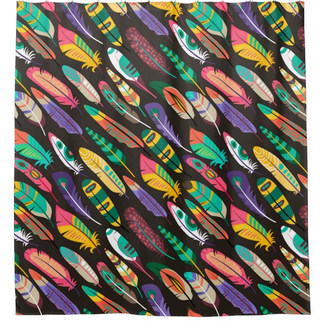 Farbenfrohe Federn Duschvorhang (Vorderseite)