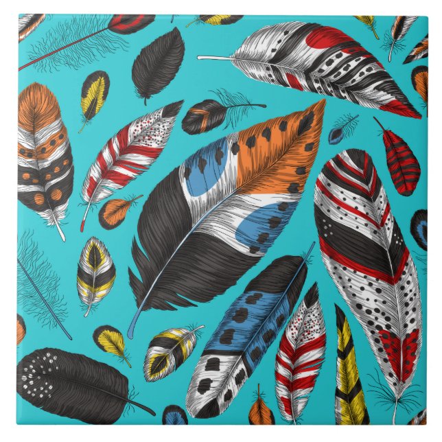Farbenfrohe Federn Fliese (Vorderseite)