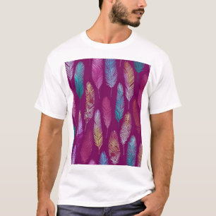 Farbenfrohe Federn: lila Hintergrundmuster. T-Shirt