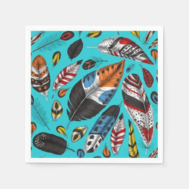 Farbenfrohe Federn Serviette (Vorderseite)