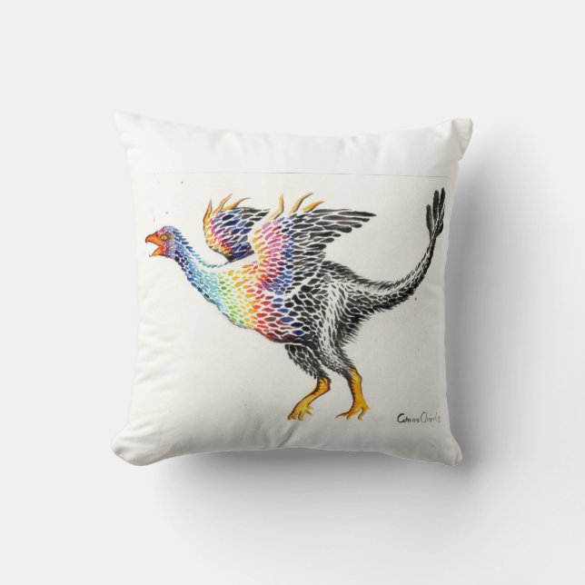 Farbenfrohe Federsaurier Kissen (Vorderseite)