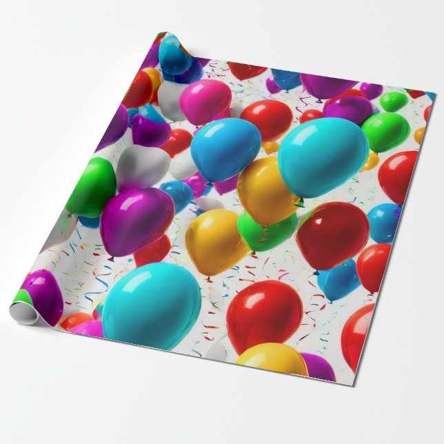 Farbenfrohe Feier Ballondesign Geschenkpapier (Ungerollt)