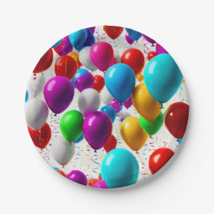 Farbenfrohe Feier Ballondesign Pappteller