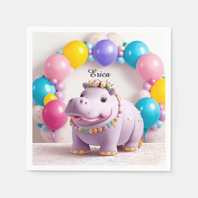 Farbenfrohe Feier mit Adorable Hippo Serviette (Vorderseite)