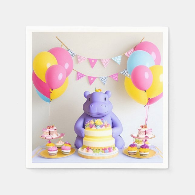 Farbenfrohe Feier mit Adorable Hippo Serviette (Vorderseite)