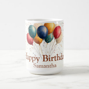 Farbenfrohe Feierlichkeiten Ballons mit Confetti Kaffeetasse